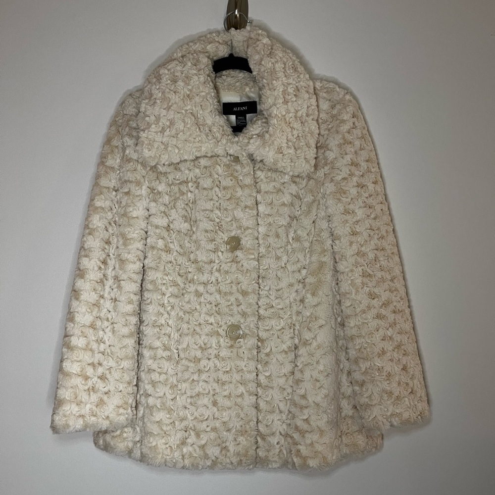 Alfani Cream Faux Fur Swirl Jacket Size S